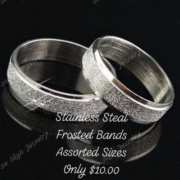 His & Hers Stainless Steel Frosted Wedding Bands - Picture 1 of 4